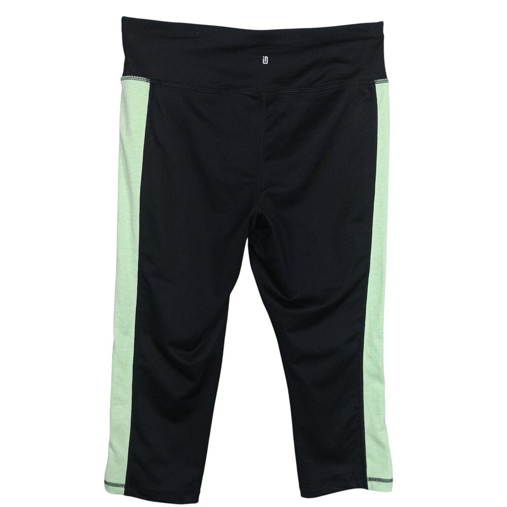 Ideology Capri Leggings Size M Black Green Neon Panels on Sides Waistband Pocket - Picture 8 of 9